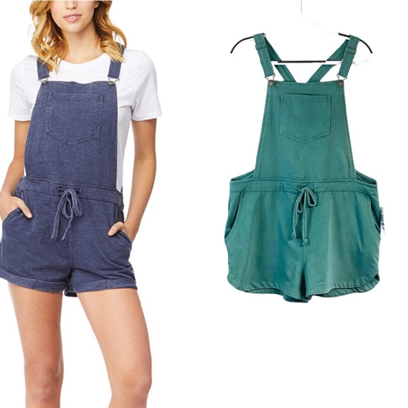 Wallflower Pants - Boho Seapine Soft Green French Terry Drawstring Overall Shorts Shortalls XL NWT